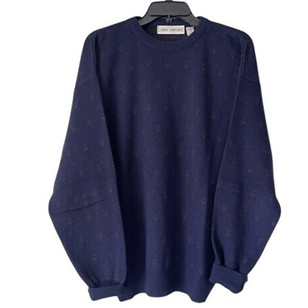 S1 John Ashford Sweater Navy Blue Wool Blend Crewneck 90s Vintage Grandpa